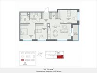 Планировка 3-комнатной квартиры, 92,9 м2