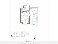 Планировка 1-комнатной квартиры, 44,5 м2