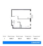 Планировка 1-комнатной квартиры, 34,82 м2