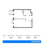 Планировка 1-комнатной квартиры, 34,8 м2