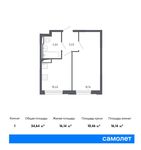 Планировка 1-комнатной квартиры, 34,64 м2