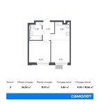 Планировка 2-комнатной квартиры, 34,32 м2