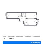 Планировка 3-комнатной квартиры, 59,38 м2