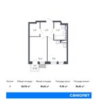 Планировка 1-комнатной квартиры, 32,93 м2