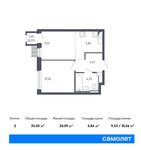 Планировка 2-комнатной квартиры, 35,03 м2