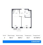 Планировка 2-комнатной квартиры, 36,4 м2
