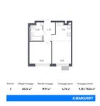 Планировка 2-комнатной квартиры, 34,24 м2
