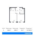 Планировка 2-комнатной квартиры, 36,12 м2