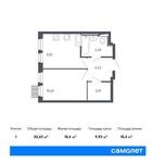 Планировка 1-комнатной квартиры, 32,43 м2