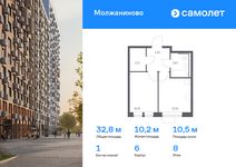 Планировка 1-комнатной квартиры, 32,78 м2