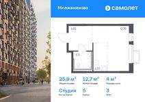 Планировка квартиры студии, 25,91 м2