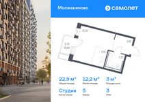 Планировка квартиры студии, 22,94 м2