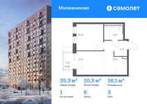 Планировка  1-комнатной квартиры, 35,3 м2