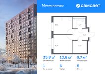 Планировка  1-комнатной квартиры, 35,82 м2
