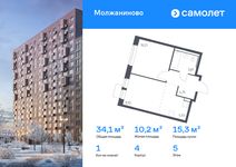 Планировка  1-комнатной квартиры, 34,08 м2