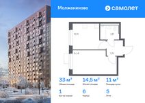 Планировка  1-комнатной квартиры, 33,04 м2