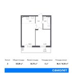 Планировка 2-комнатной квартиры, 53,28 м2