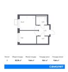 Планировка 1-комнатной квартиры, 32,35 м2