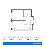 Планировка 1-комнатной квартиры, 32,32 м2