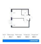 Планировка 1-комнатной квартиры, 34,2 м2