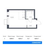 Планировка квартиры студии, 22,28 м2