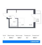 Планировка квартиры студии, 22,96 м2