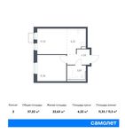 Планировка 2-комнатной квартиры, 37,22 м2