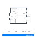 Планировка 1-комнатной квартиры, 33,09 м2