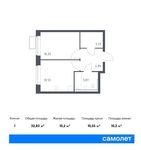 Планировка 1-комнатной квартиры, 32,83 м2