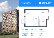 Планировка квартиры студии, 25,91 м2