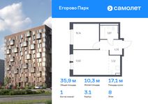 Планировка 1-комнатной квартиры, 35,85 м2
