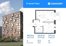 Планировка 1-комнатной квартиры, 36,9 м2