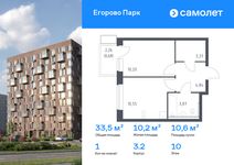 Планировка 1-комнатной квартиры, 33,51 м2