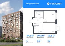 Планировка 1-комнатной квартиры, 34,08 м2