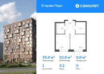 Планировка 1-комнатной квартиры, 35,79 м2