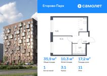 Планировка 1-комнатной квартиры, 35,88 м2