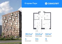 Планировка 1-комнатной квартиры, 36,51 м2