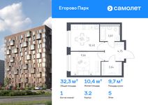 Планировка 1-комнатной квартиры, 32,32 м2