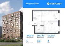 Планировка  1-комнатной квартиры, 34,6 м2