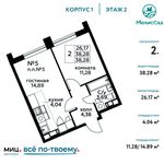 Планировка 2-комнатной квартиры, 38,28 м2