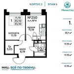 Планировка 1-комнатной квартиры, 35,1 м2