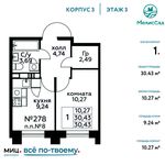 Планировка 1-комнатной квартиры, 30,43 м2
