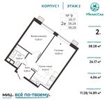Планировка 2-комнатной квартиры, 38,28 м2
