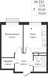 Планировка 1-комнатной квартиры, 35,5 м2