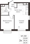 Планировка 2-комнатной квартиры, 34,14 м2