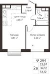 Планировка 2-комнатной квартиры, 34,12 м2