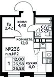 Планировка квартиры студии, 26,58 м2