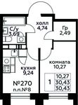 Планировка 1-комнатной квартиры, 30,43 м2