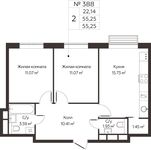 Планировка 2-комнатной квартиры, 55,25 м2