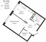 Планировка 1-комнатной квартиры, 36,02 м2
